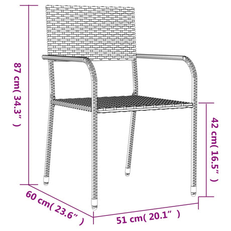 3 Piece Garden Dining Set Black Poly Rattan And Steel