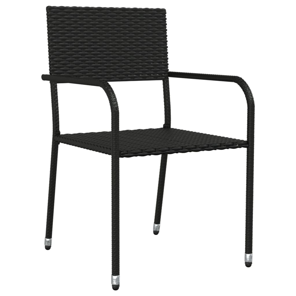 3 Piece Garden Dining Set Black Poly Rattan And Steel