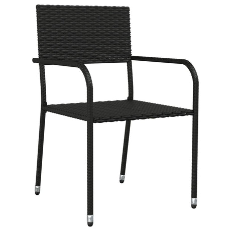 3 Piece Garden Dining Set Black Poly Rattan And Steel