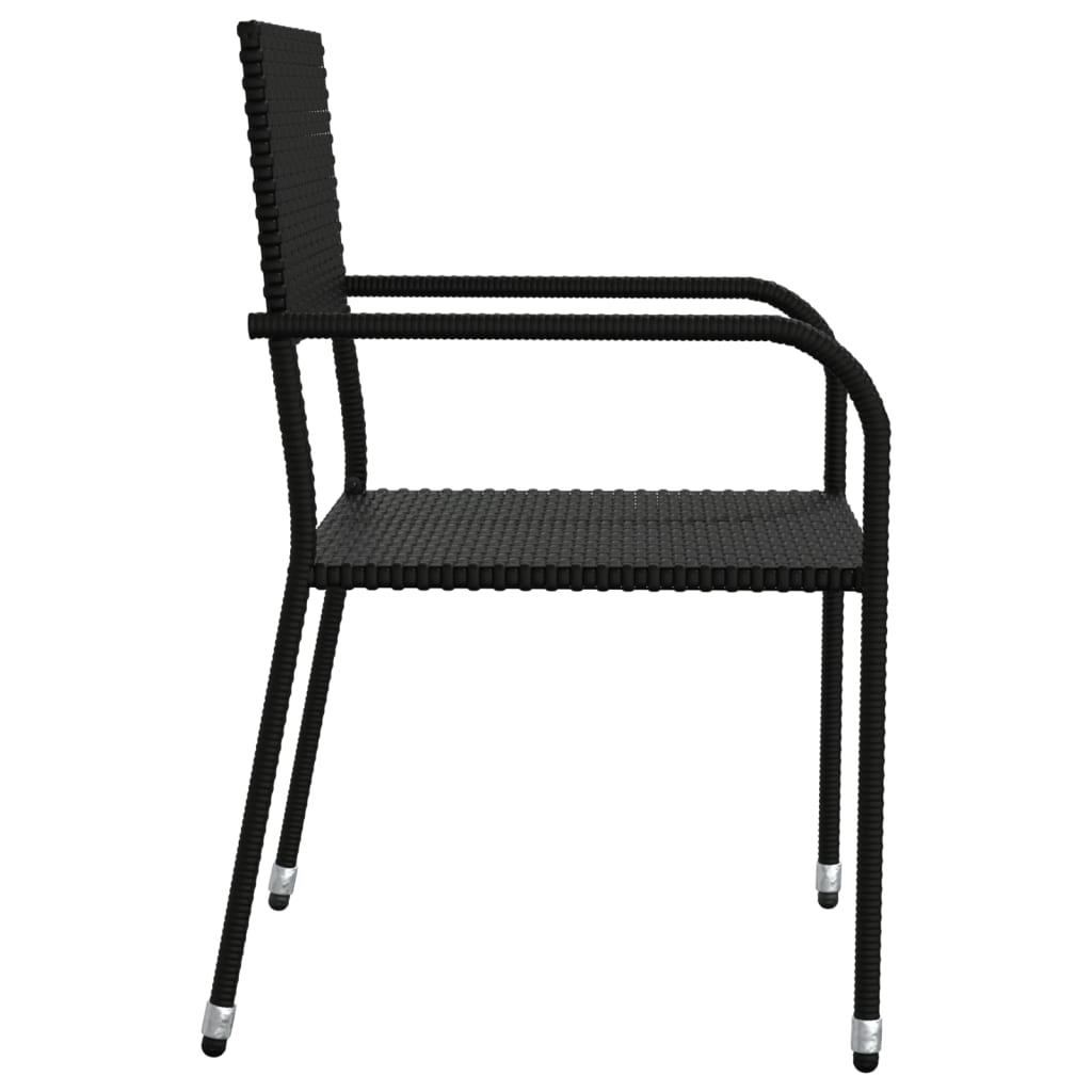 3 Piece Garden Dining Set Black Poly Rattan And Steel