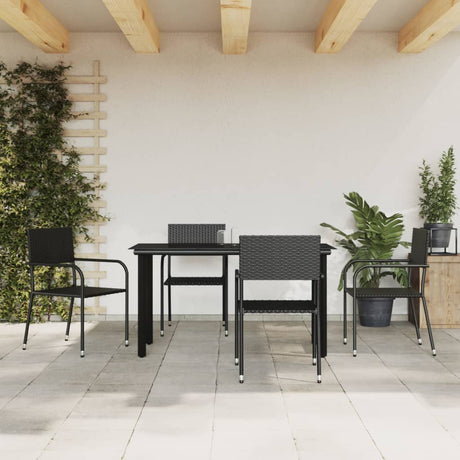 3 Piece Garden Dining Set Black Poly Rattan And Steel