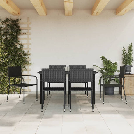 3 Piece Garden Dining Set Black Poly Rattan And Steel