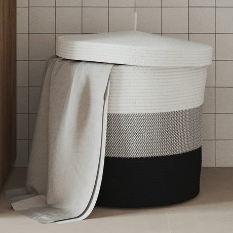Storage Basket With Lid White And Ø40X35 Cm Cotton
