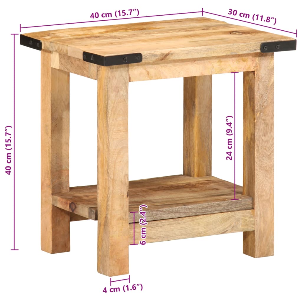Side Table 40X30X40 Cm Solid Rough Wood Mango