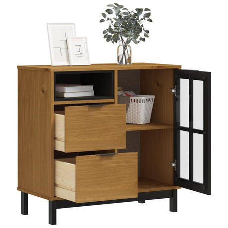 Sideboard With Glass Door Flam 80X40X80 Cm Solid Wood Pine