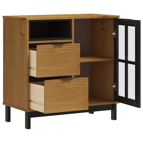Sideboard With Glass Door Flam 80X40X80 Cm Solid Wood Pine