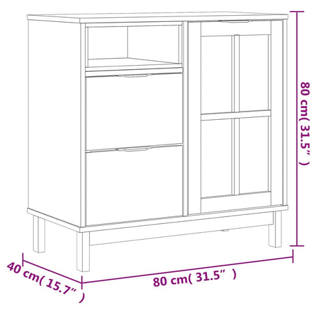 Sideboard With Glass Door Flam 80X40X80 Cm Solid Wood Pine