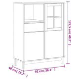 Highboard With Glass Door Flam 92X40X122.5 Cm Solid Wood Pine