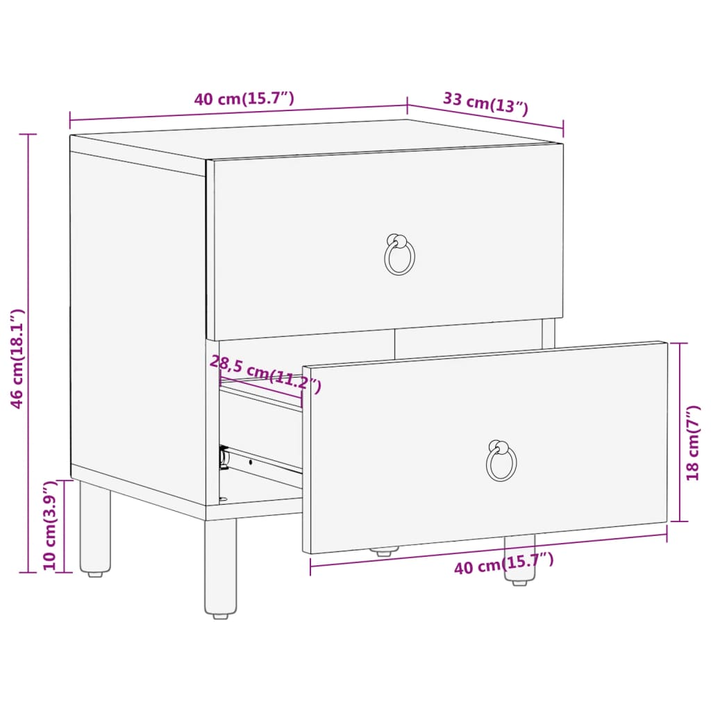 Bedside Cabinet 40X33X46 Cm Solid Wood Mango