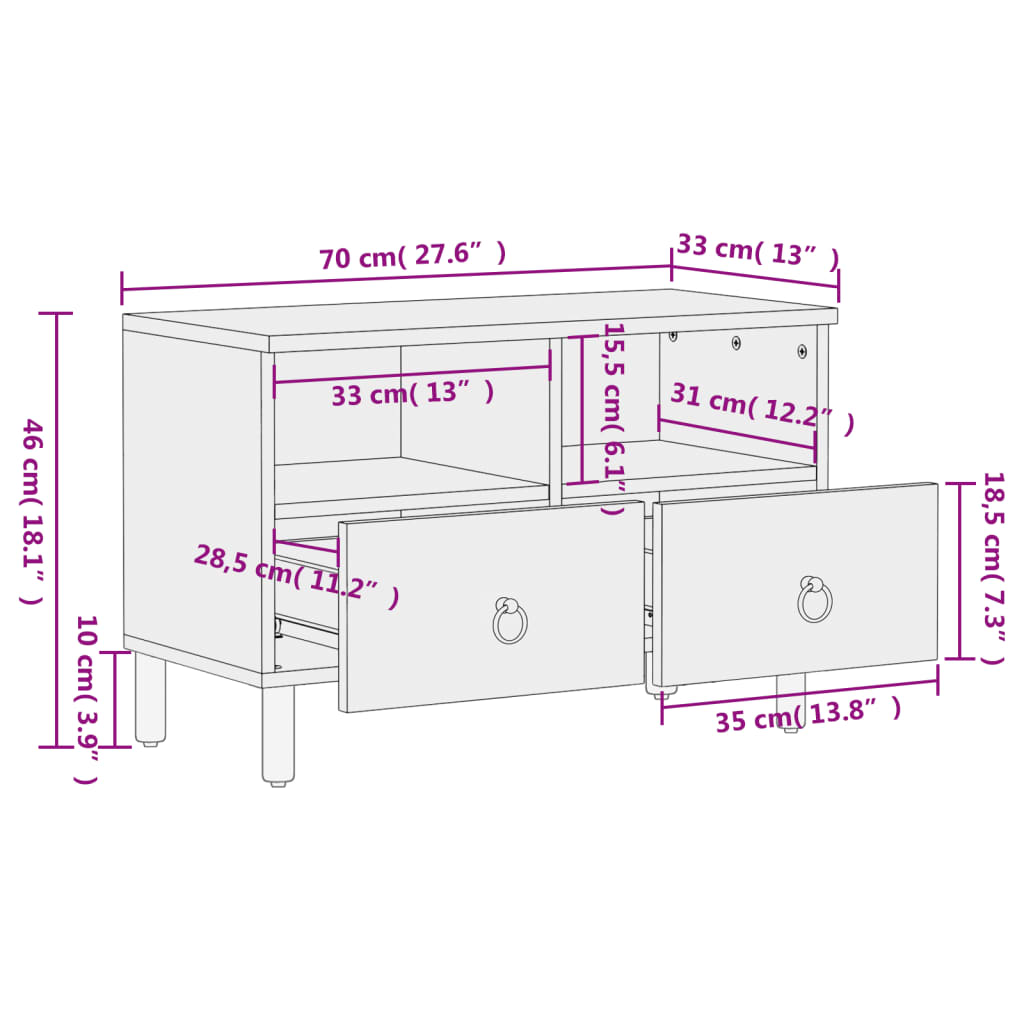 Tv Cabinet 70X33X46 Cm Solid Wood Mango