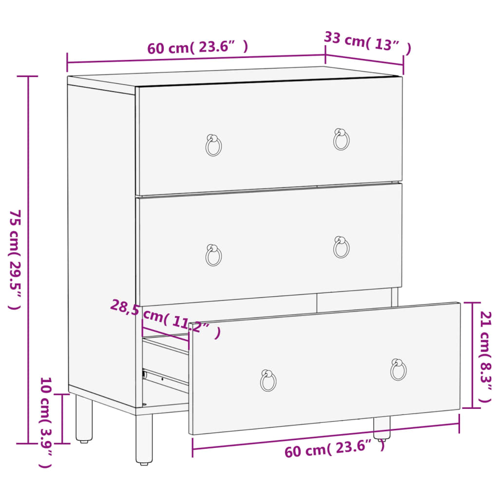 Side Cabinet 60X33X75 Cm Solid Wood Mango
