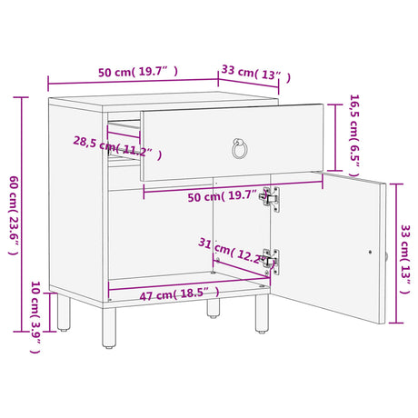 Bedside Cabinet 50X33X60 Cm Solid Wood Mango