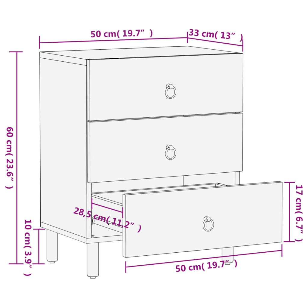 Bedside Cabinet 50X33X60 Cm Solid Wood Mango