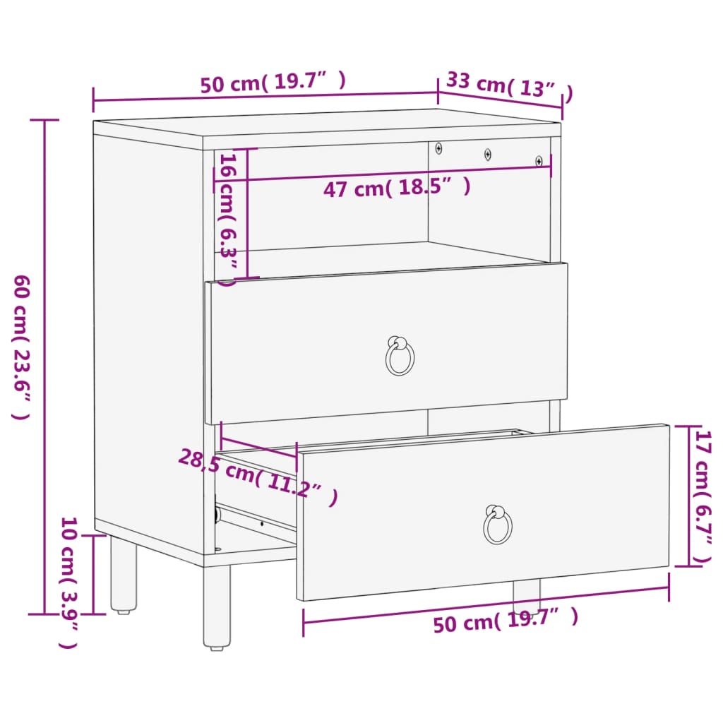 Bedside Cabinet 50X33X60 Cm Solid Wood Mango