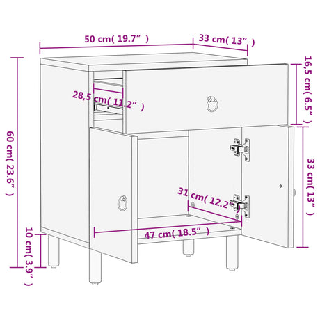 Bedside Cabinet 50X33X60 Cm Solid Wood Mango