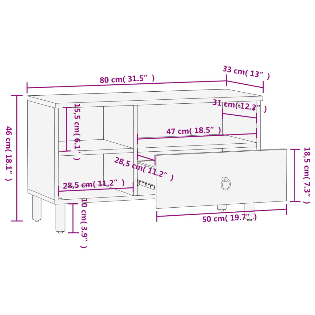 Tv Cabinet 80X33X46 Cm Solid Wood Mango