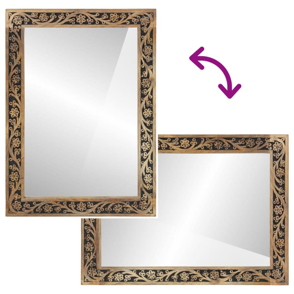 Bathroom Mirror 50X70X2.5 Cm Solid Wood Mango And Glass