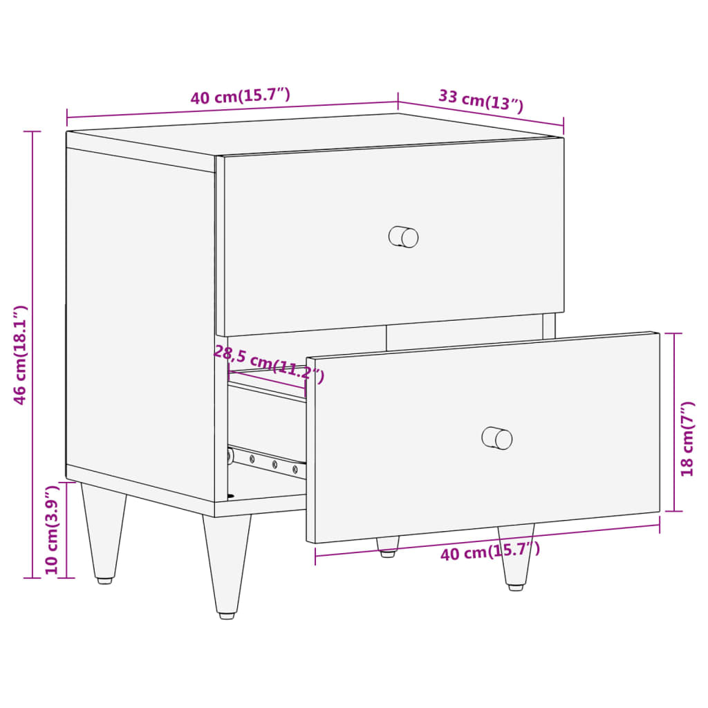 Bedside Cabinet 40X33X46 Cm Solid Wood Mango