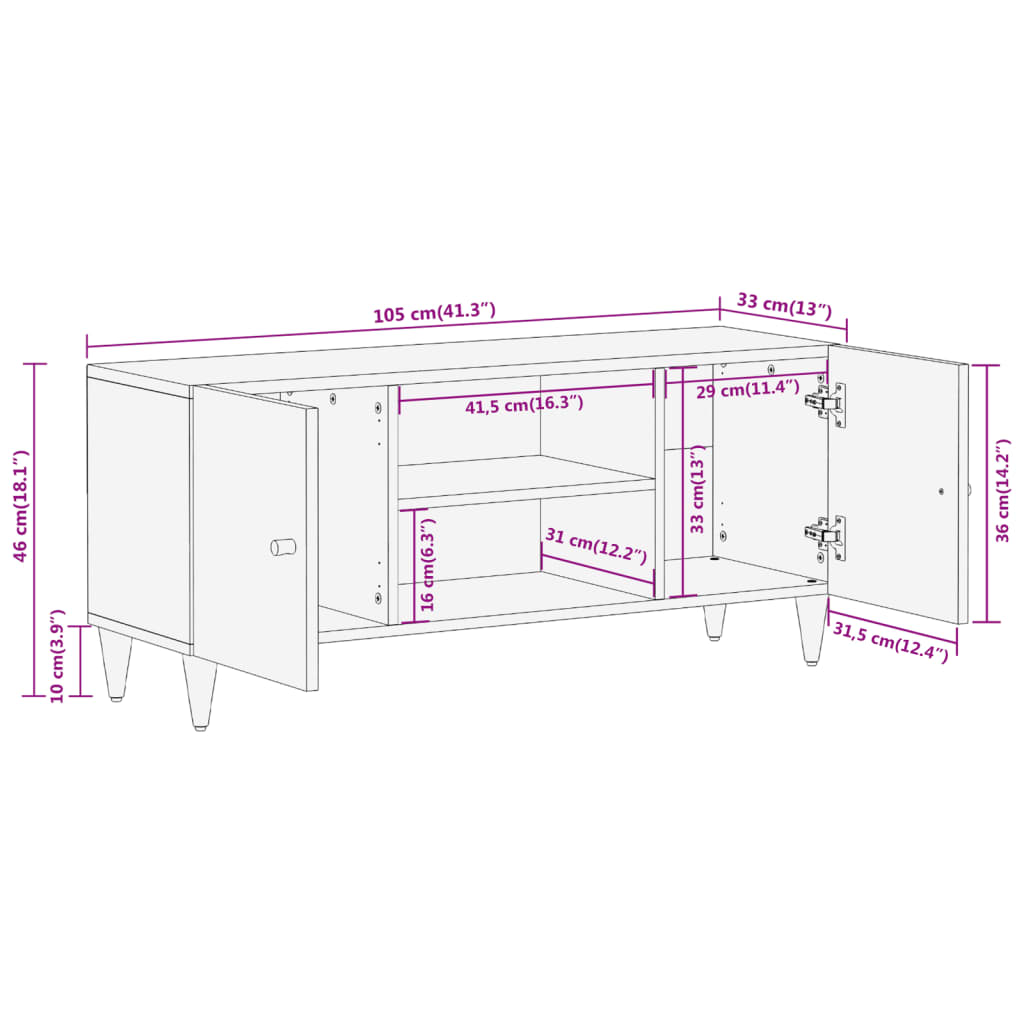 Tv Cabinet 105X33X46 Cm Solid Wood Mango