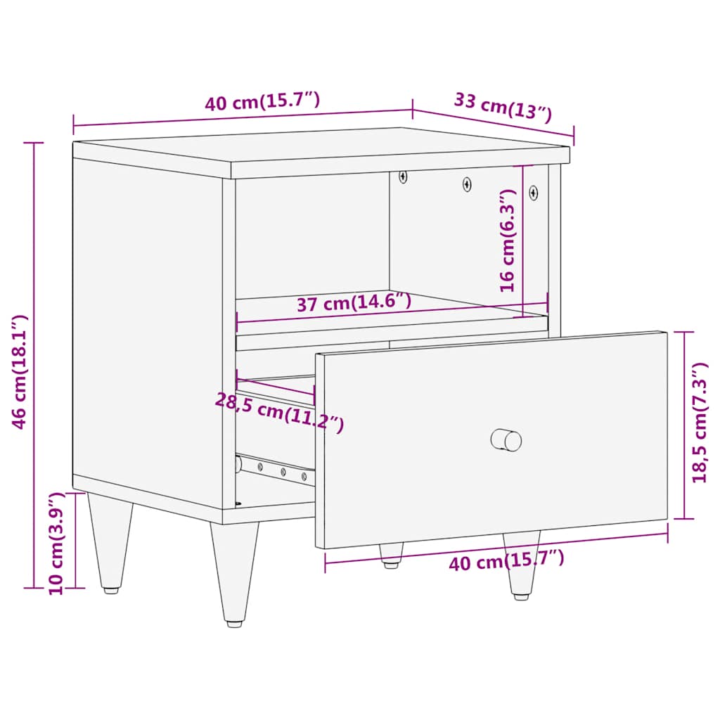 Bedside Cabinets 2 Pcs 40X33X46 Cm Solid Wood Mango