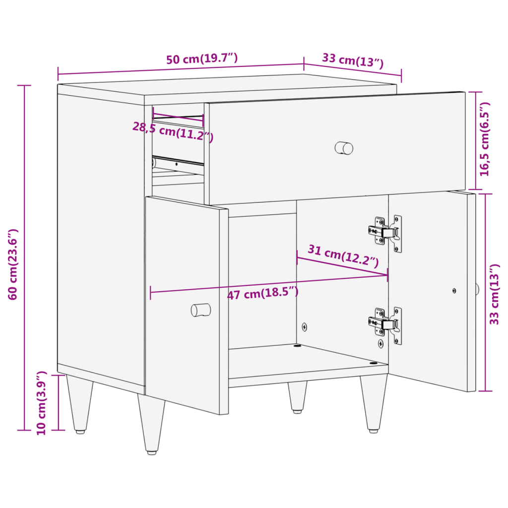 Bedside Cabinet 50X33X60 Cm Solid Wood Mango