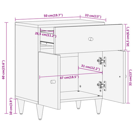 Bedside Cabinet 50X33X60 Cm Solid Wood Mango