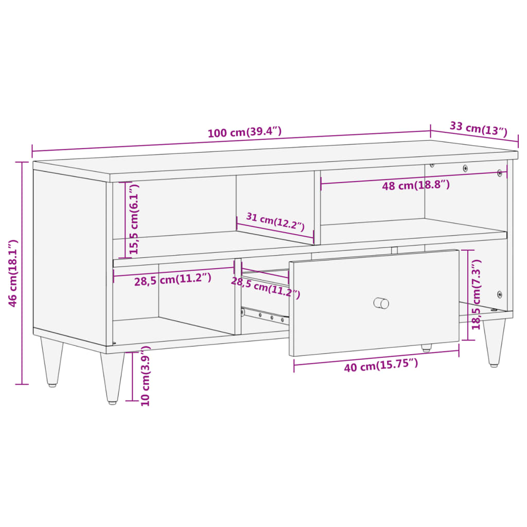 Tv Cabinet 100X33X46 Cm Solid Wood Mango
