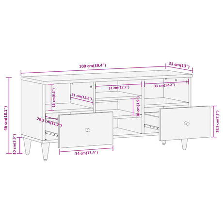 Tv Cabinet 100X33X46 Cm Solid Wood Mango