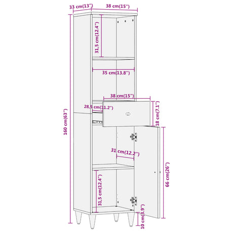 Bathroom Cabinet 38X33X160 Cm Solid Wood Mango