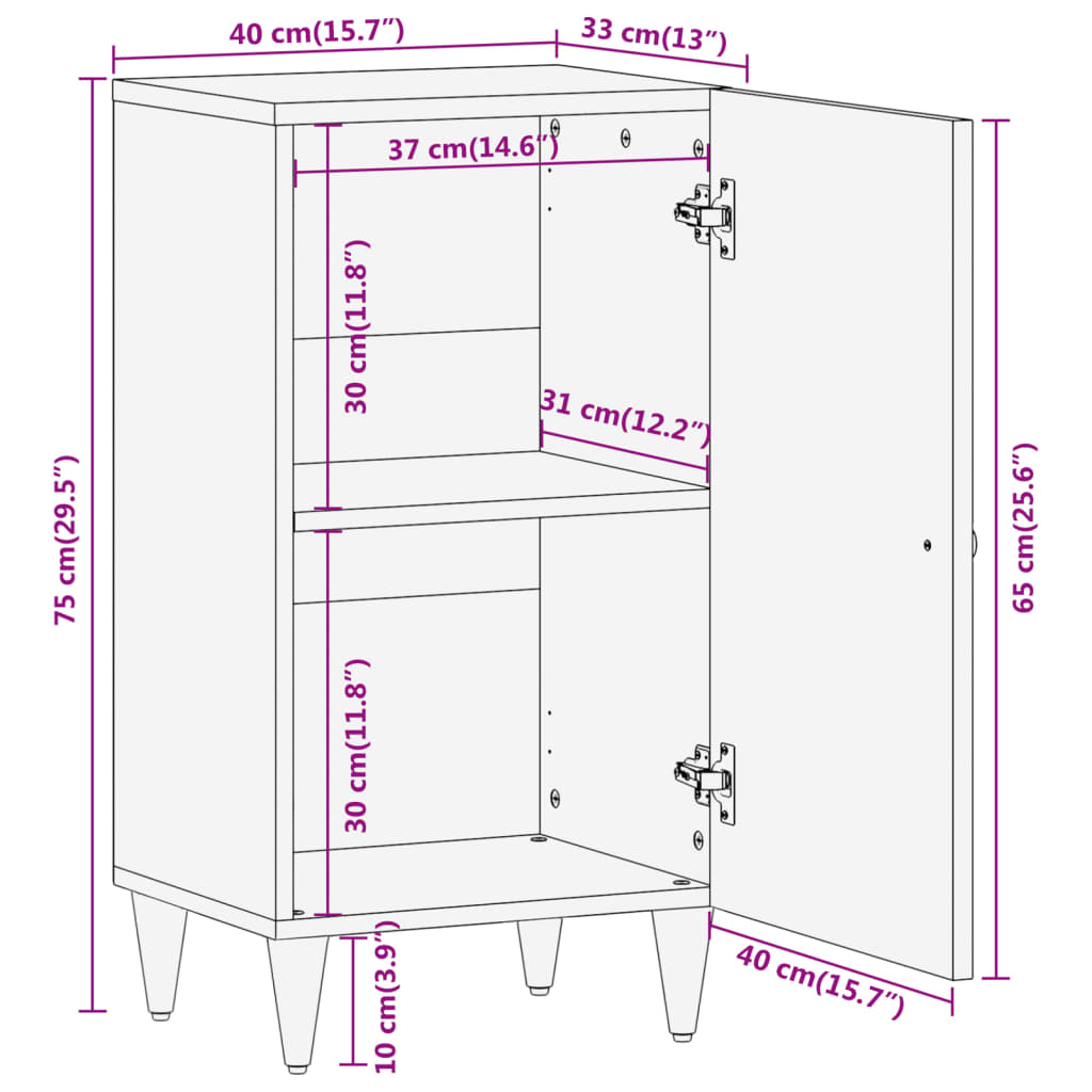 Side Cabinet 40X33X75 Cm Solid Wood Mango