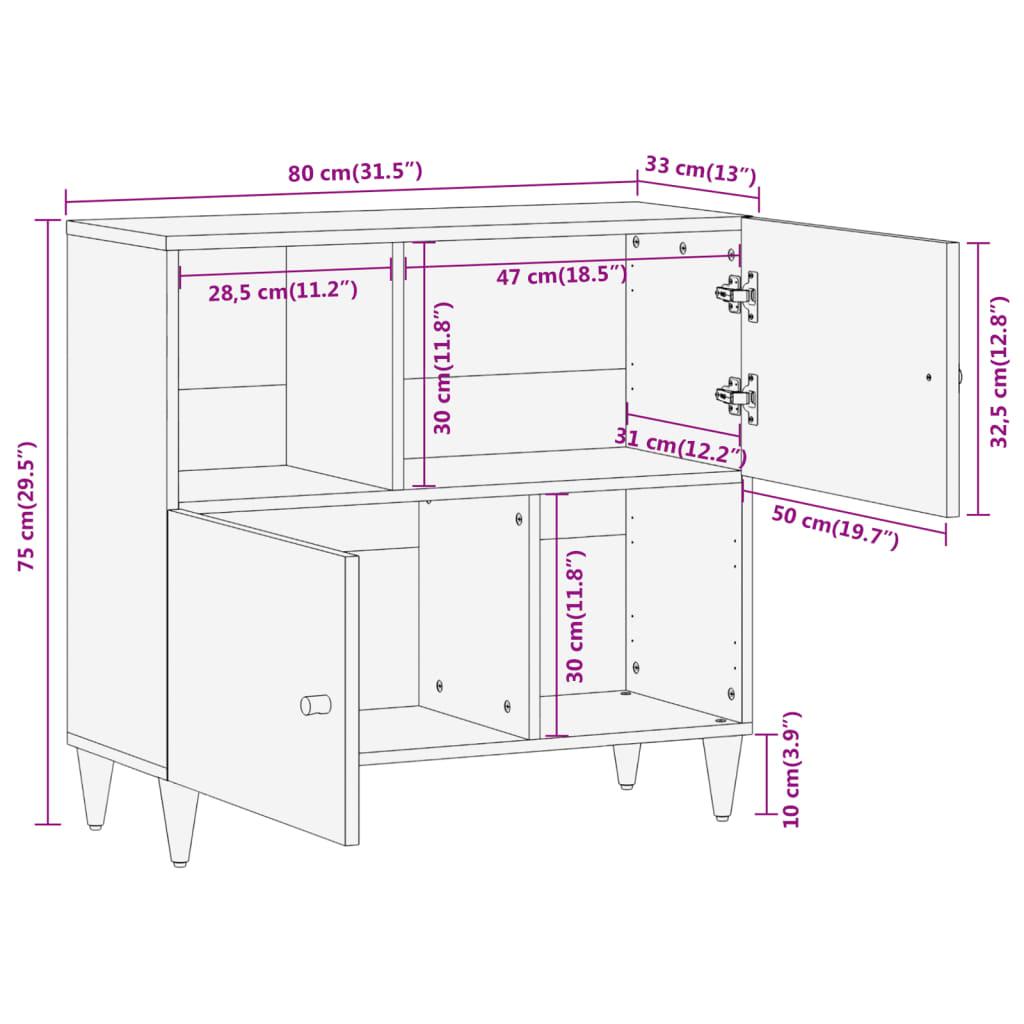 Side Cabinet 80X33X75 Cm Solid Wood Mango