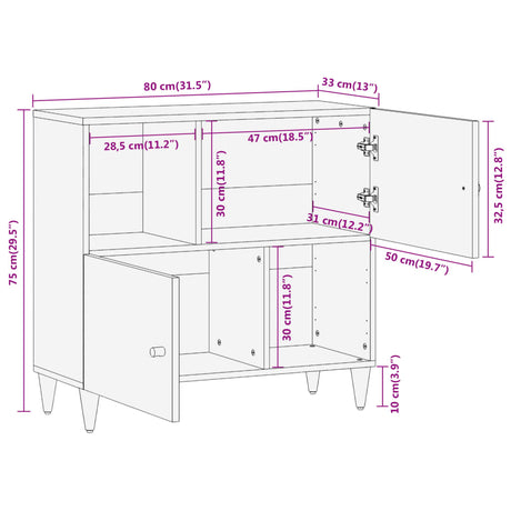 Side Cabinet 80X33X75 Cm Solid Wood Mango