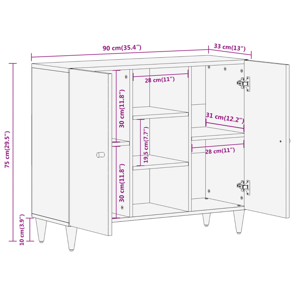 Side Cabinet 90X33X75 Cm Solid Wood Mango