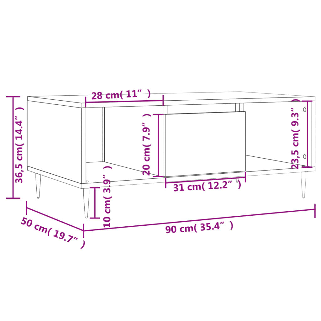 Coffee Table 90X50X36.5 Cm Engineered Wood
