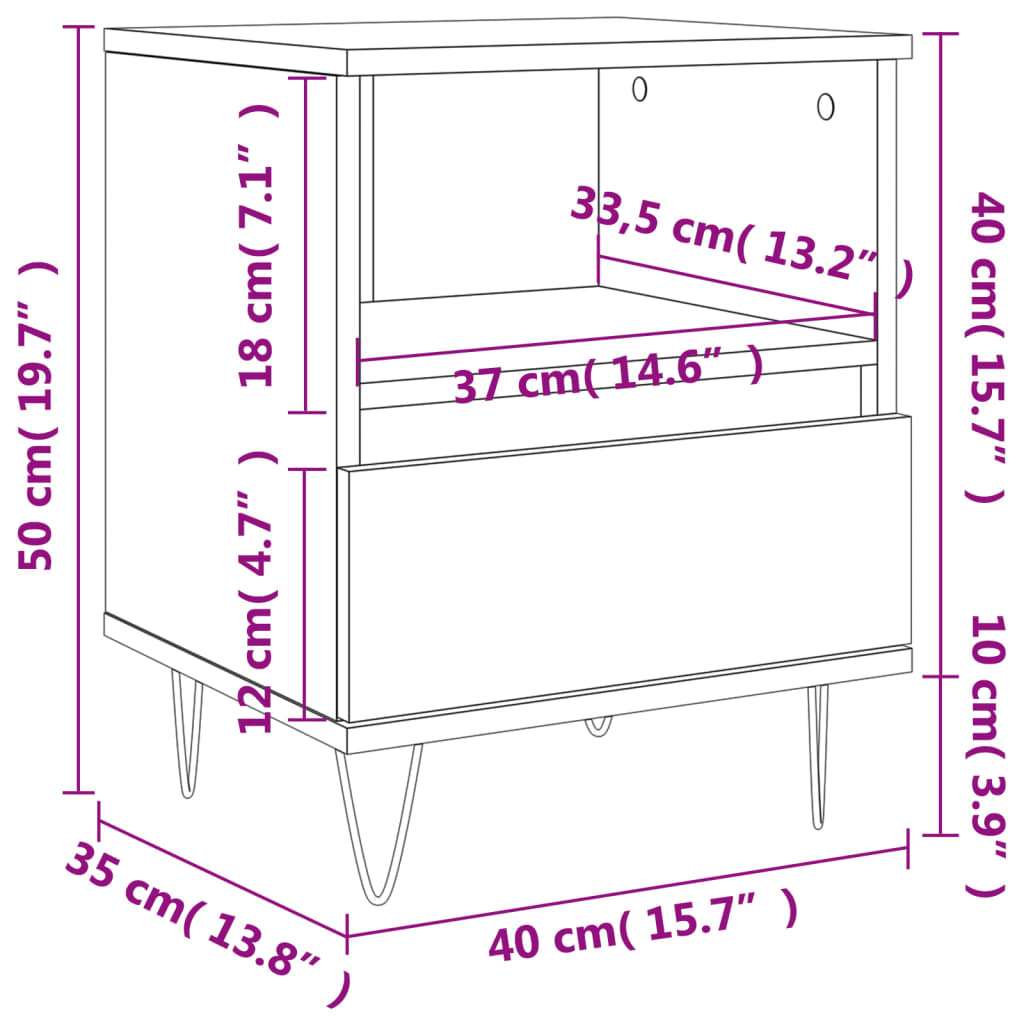 Bedside Cabinet 40X35X50 Cm Engineered Wood