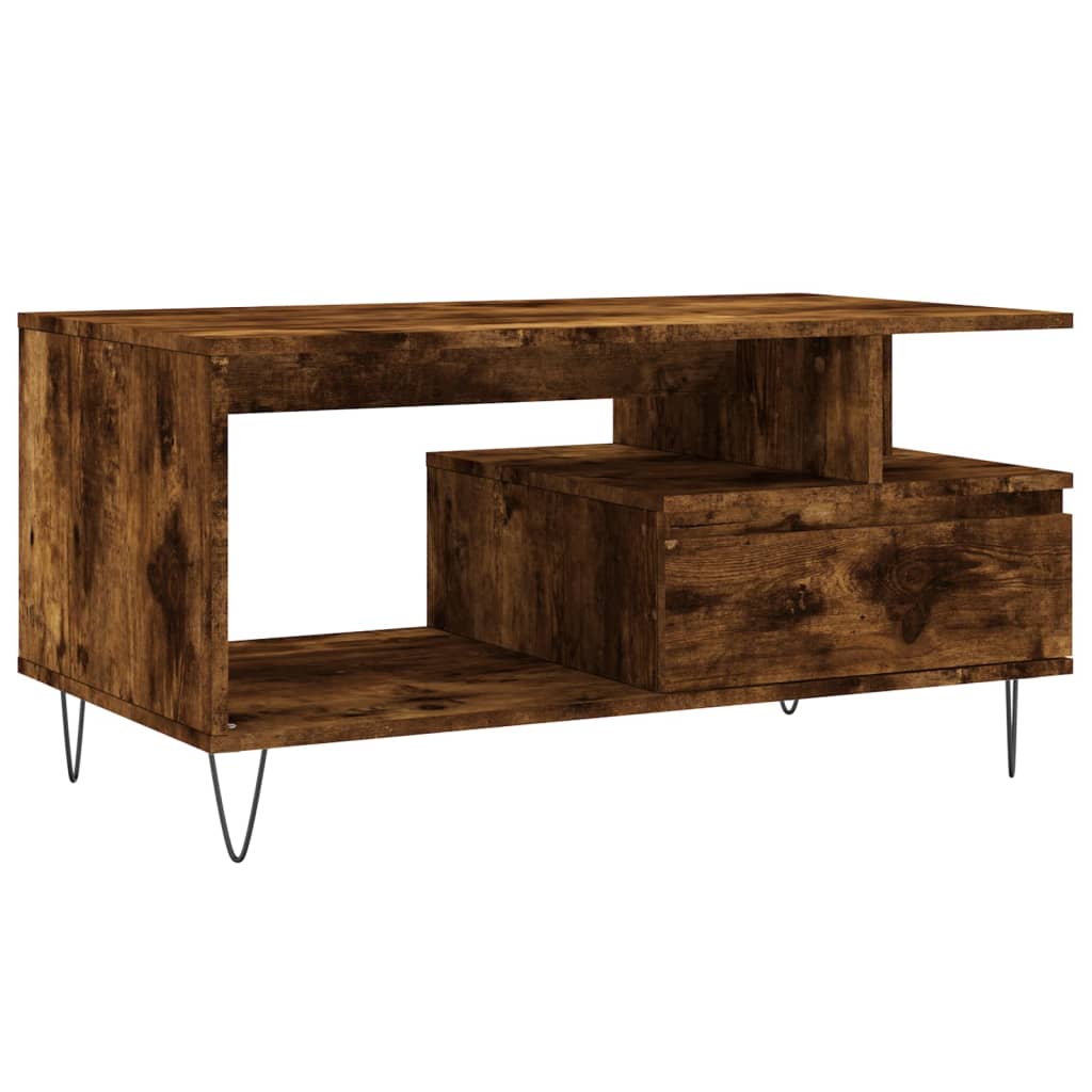 Coffee Table Smoked Oak 90x49x45 cm Engineered Wood