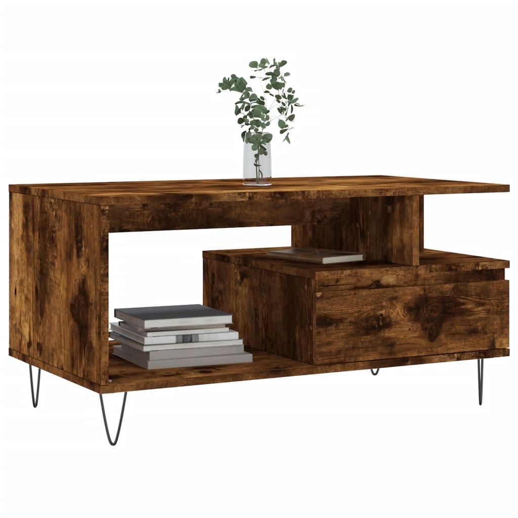 Coffee Table Smoked Oak 90x49x45 cm Engineered Wood