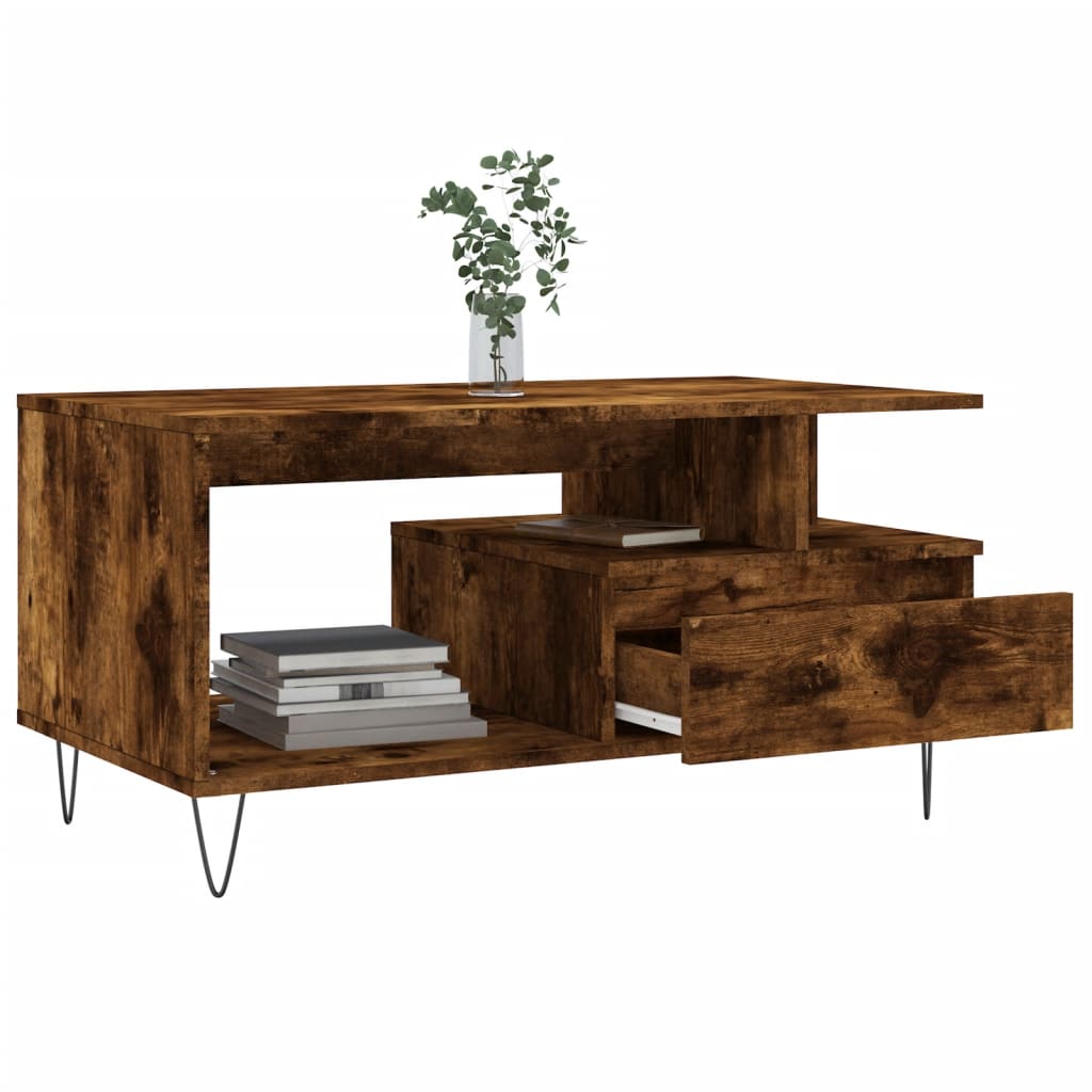 Coffee Table Smoked Oak 90x49x45 cm Engineered Wood