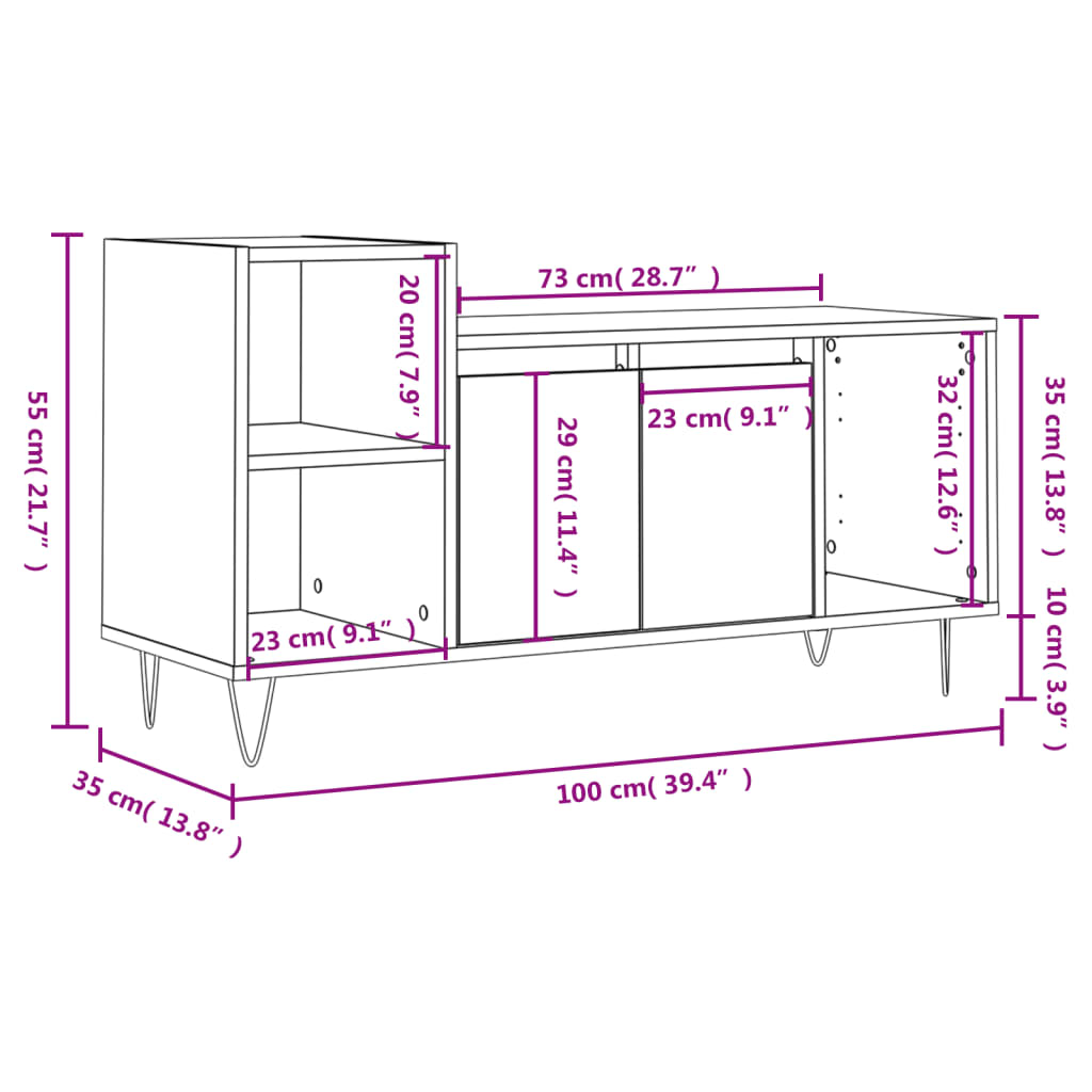 Tv Cabinet 100X35X55 Cm Engineered Wood