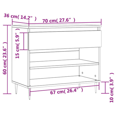 Shoe Cabinet 70X36X60 Cm Engineered Wood