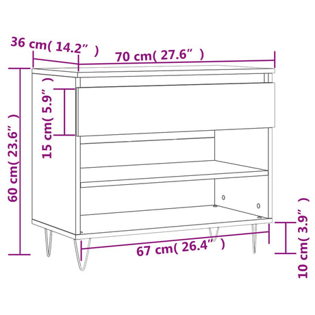 Shoe Cabinet 70X36X60 Cm Engineered Wood