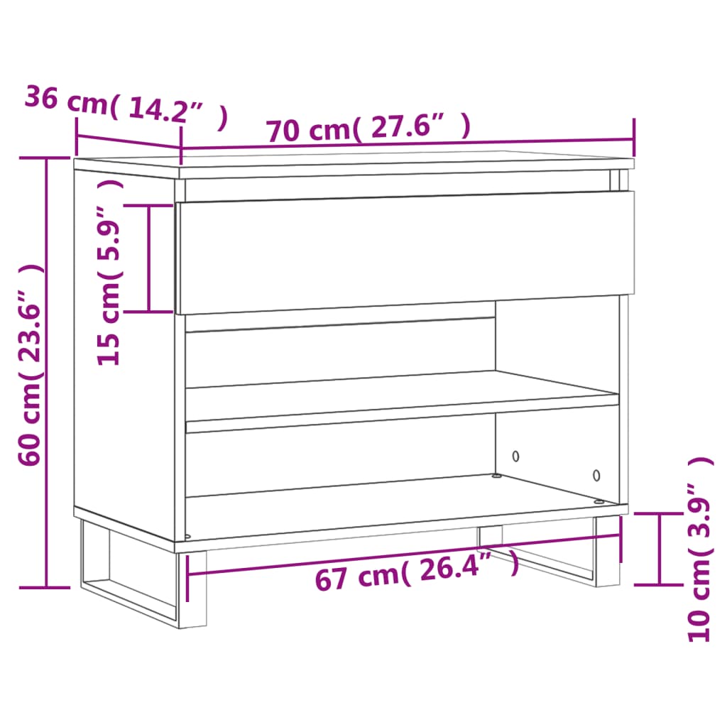 Shoe Cabinet 70X36X60 Cm Engineered Wood