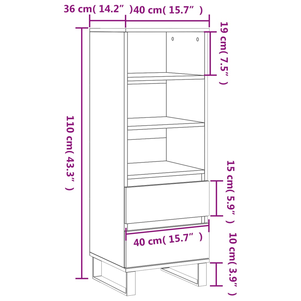 Highboard 40X36X110 Cm Engineered Wood