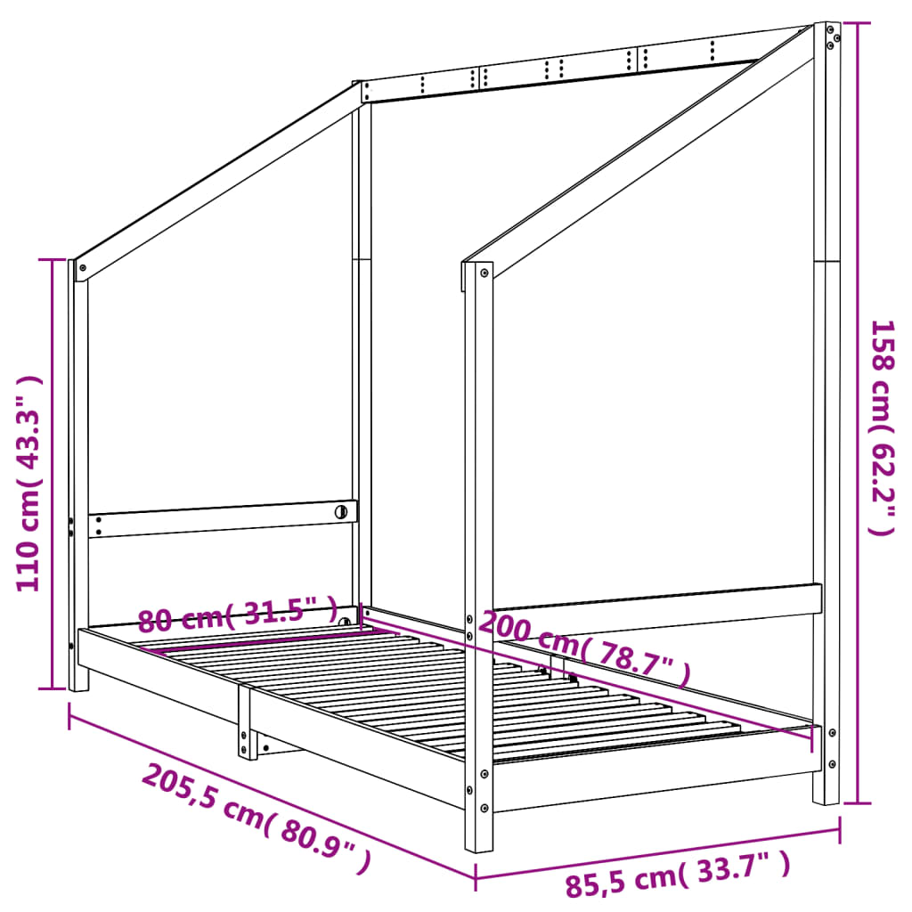 Kids Bed Frame Solid Wood Pine
