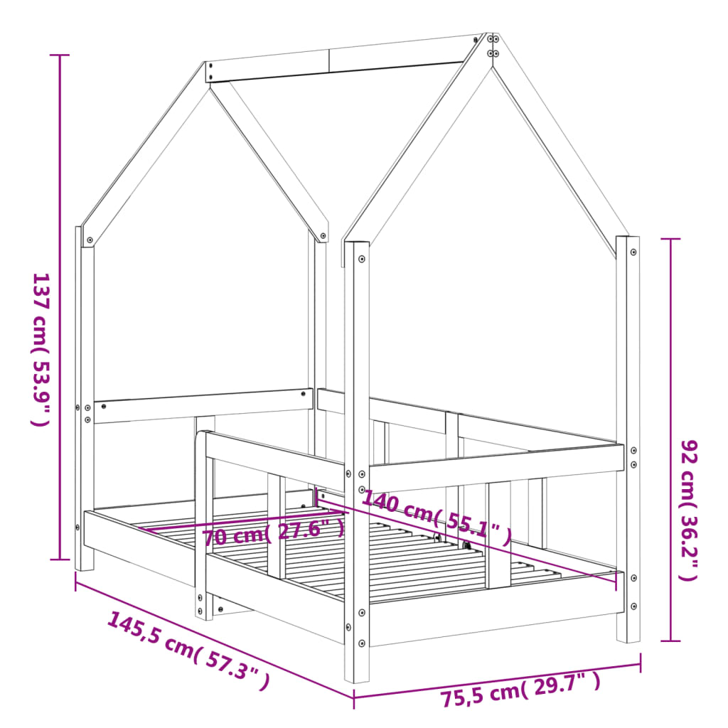Kids Bed Frame Solid Wood Pine