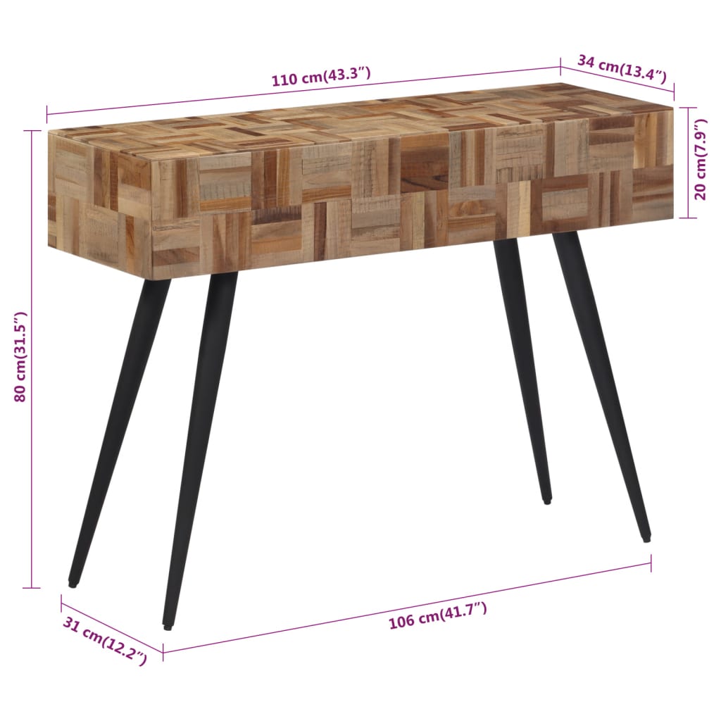 Console Table 110x34x80 cm Solid Reclaimed Teak