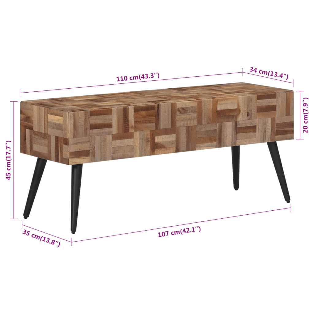 Bench 110x35x45 cm Solid Reclaimed Teak