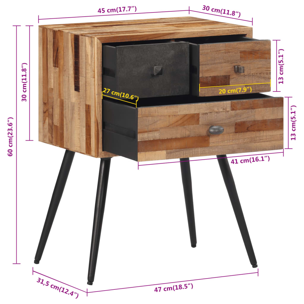 Bedside Cabinet 47X31.5X60 Cm Solid Wood Teak