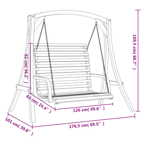 Swing Bench Solid Wood Spruce With Teak Finish