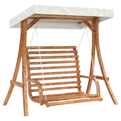 Swing Bench With Canopy Solid Wood Spruce With Teak Finish